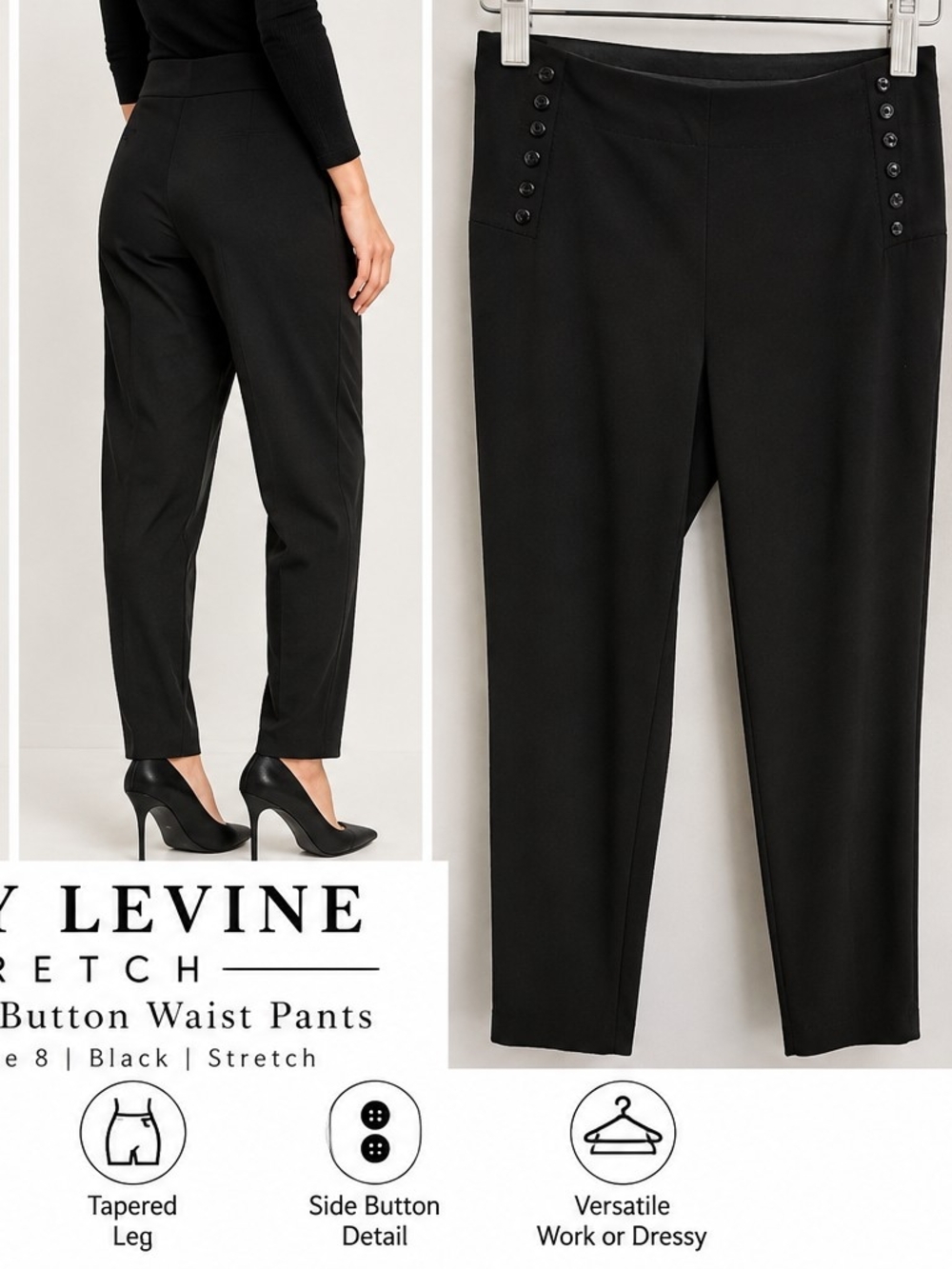 Larry Levine Black Tapered Button-Waist Pants Matador Style